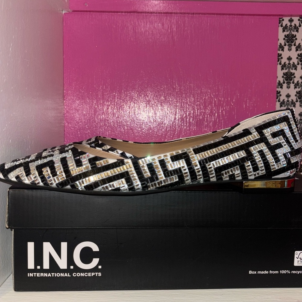INC Black/Silver Sparkly Flats Size 10